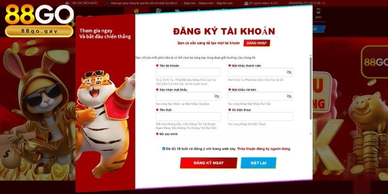 Tặng 1888k cho người mới - Ưu đãi 88GO hấp dẫn nhất 4 Đăng ký tài khoản tham gia nhận khuyến mãi hấp dẫn