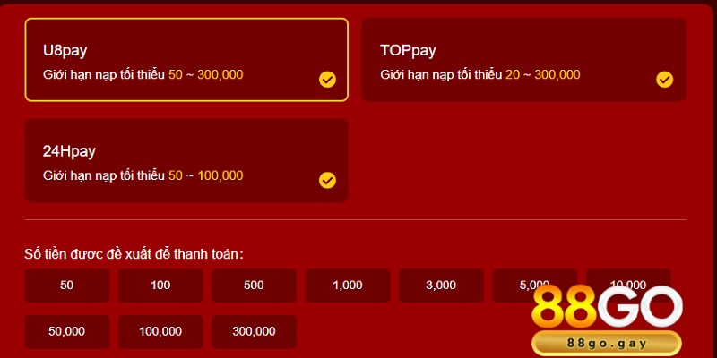 Hướng dẫn nạp tiền 88GO chi tiết, quy trình chuẩn xác nhất 3 Dễ dàng lựa chọn nạp tiền qua thanh toán trực tuyến