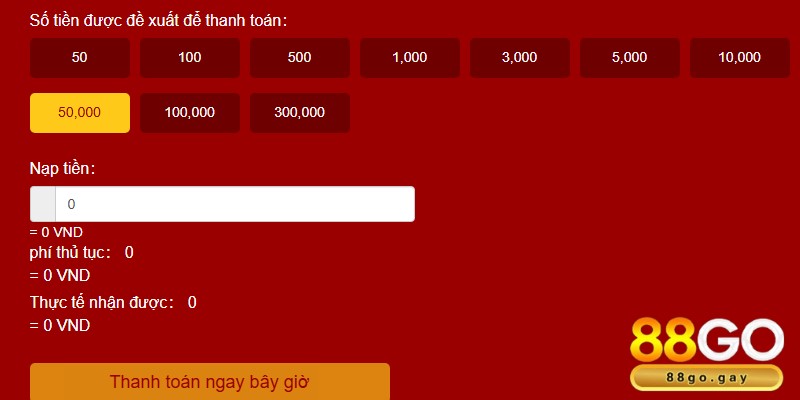 Hướng dẫn nạp tiền 88GO chi tiết, quy trình chuẩn xác nhất 2 Nạp tiền cần điền đầy đủ thông tin